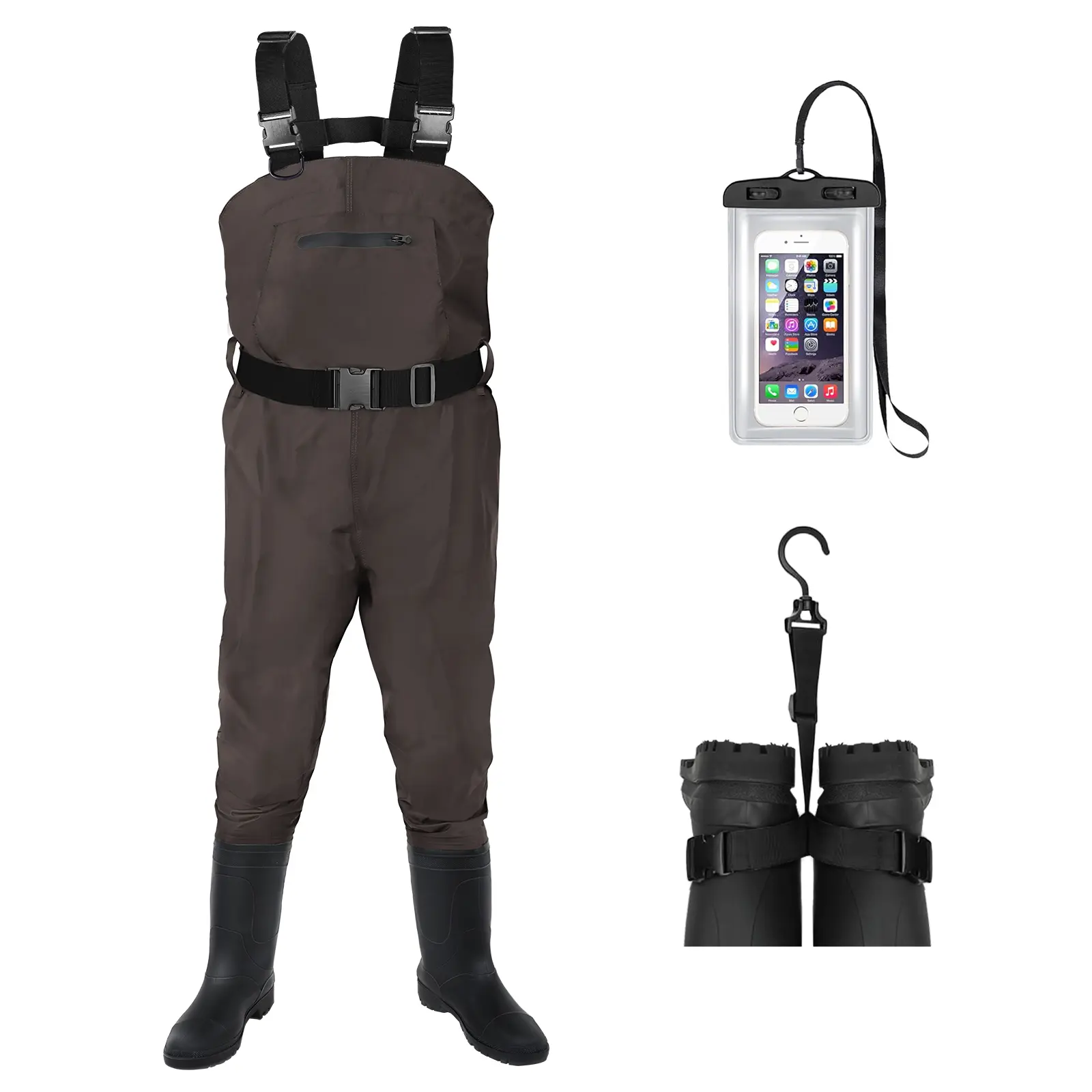 Dikasun Male Full-Length Bootfoot Chest Waders - 210D Nylon Fabric Waterproof, Lightweight, Breathable Wading Gear for Fishing, Duck Hunting, Professional Sports Clothing