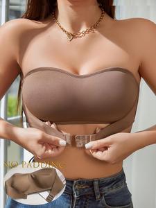 underwear for women solid wireless bandeau bra, minimalist front buckle strapless seamless bra, women's lingerie & underwear, casual comfy bras lingerie for all seasons, fall wear, bras for women, straplessbra, underwear for women, adjustable bra