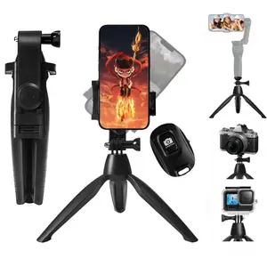 Tripod for iPhone/Camera, Mini Phone Tripod with Wireless Remote and Foldable Phone Stand for Video Recording/Selfie,Portable,Lightweight,Travel, Small Tabletop Stand for Cellphone (Black, 7.1 in)