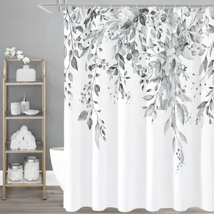 Grey Eucalyptus Shower Curtain, Watercolor Plant Leaves with Floral Bathroom Shower Curtain Set, Gray White, 72x72 2026 new