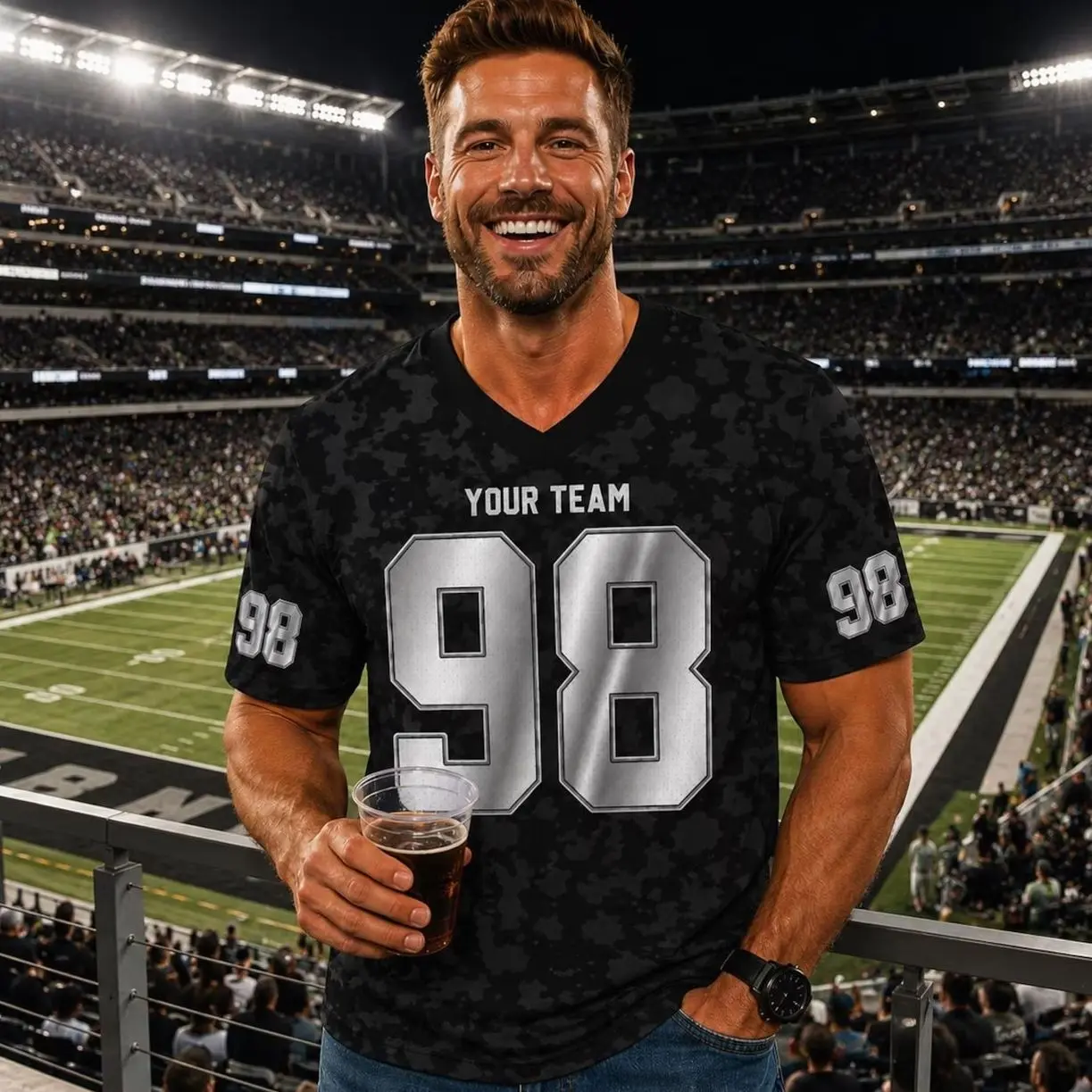 Vegas Blackout Football Jersey Custom Fan Gift, Personalized Raider Style Football Shirt, Game Day Streetwear Sports Apparel MBI
