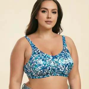 Women's Plus Size Wireless Unlined Bras - Silky Satin Full Coverage Bralette with Elegant Print, Bras for Women
