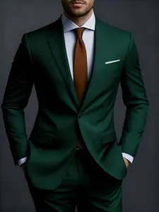 2pcs Men's Slim-Fit Wedding & Business Suit Set - Burgundy (Maroon) with White Piping Long Sleeve Jacket & Trousers, Tailored Dress Pants for Groom, Groomsmen, Prom - All-Season Formal Attire Menswear