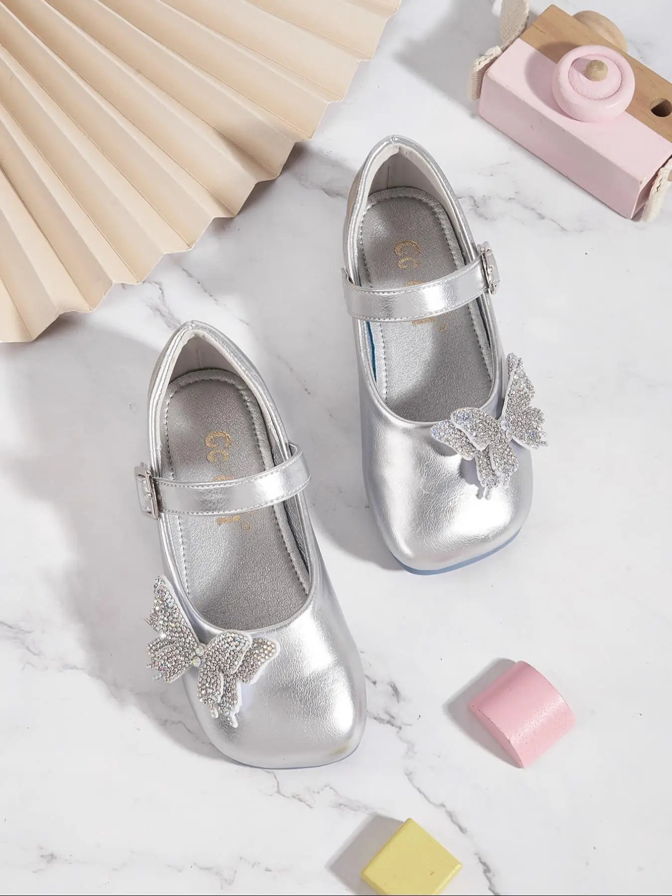 Girl's Cute Butterfly Design Flat Shoes, 2024 New Style Elegant Solid Color Mary Jane Flats for Party, Daily Wear, Kids Shoes for All Seasons