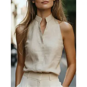 Women's sleeveless Chinese-collar linen-texture vest, versatile and slimming, suitable for commuting