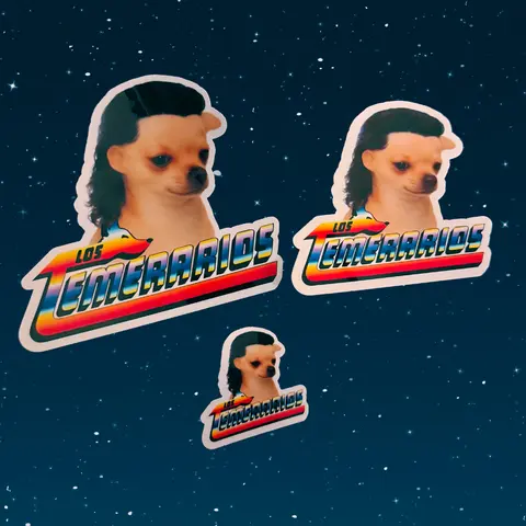 Los Temerarios 5-Piece Die-Cut Vinyl Sticker Collage Pack - Mirror, Chihuahua Mullet Design, Large (5.5"), Medium (4"), Adhesive Decals for Classic Mexican Music Fans
