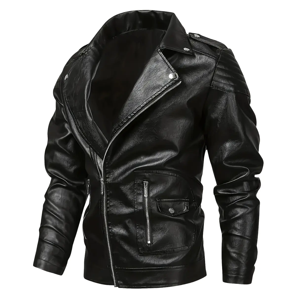 Men's Classic Leather Jackets - Casual Jacket Coat, Collared Zip Up, Longsleeves, Turn-Down Collar, Versatile Cycling Style, Suitable for Everyday & Outdoor Wear