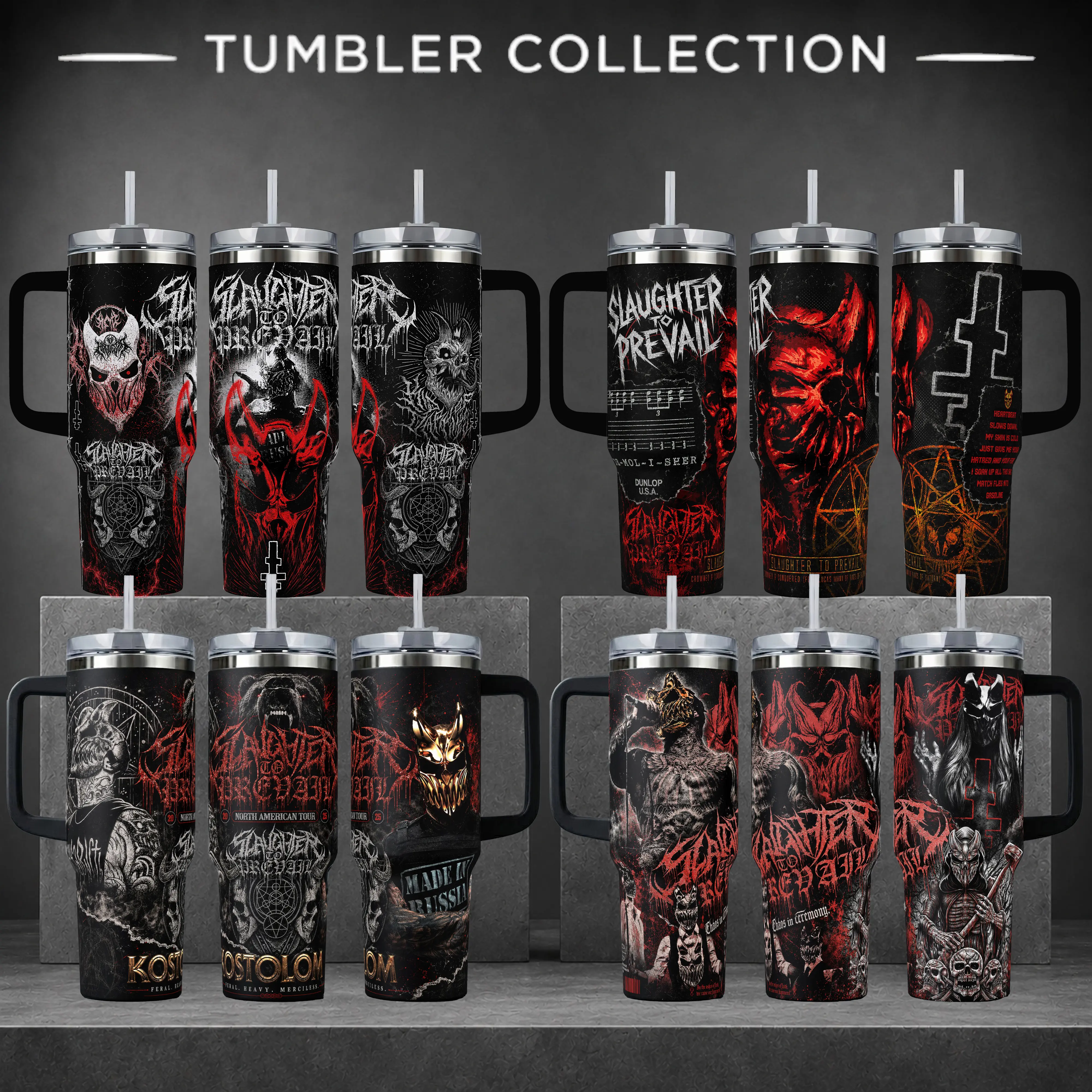 Slaughter to Prevail Tumbler, 20oz & 40oz Insulated Travel Mug with Handle & Straw. Deathcore Band Art Cup, Heavy Metal Fan Merchandise, Perfect Gift for Music Lovers and Concert Enthusiasts