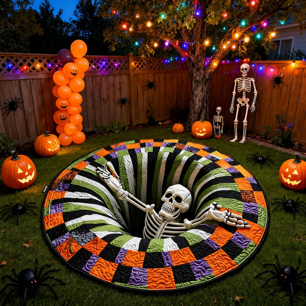 KinLoca 3D Halloween Abyss Round Rug, Quilted Pumpkin and Ghost Illusion Floor Mat, Soft Non-Slip Decorative Area Rug for Living Room, Bedroom and Halloween Party Decor