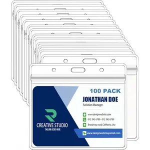 Horizontal Badge Holder, Extra Thick ID Card Name Badge Holder, Name tag Holder with Waterproof Type Resealable Zip (100 Pcs)