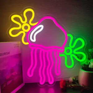 Jellyfish Neon Lights for Wall Decoration, Dimmable LED Jellyfish Lights, Jellyfish Flower Neon Signs, Illuminated Signs, Neon Wall Lights for Bedrooms, Bars, Birthday Parties, Wedding Gifts, Modern Mood Lighting, Decorative Neon Light, Neon Lamps