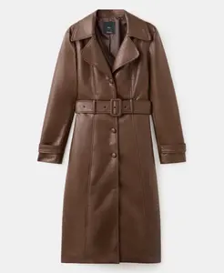 MANGO Women's Faux-leather coat with fur collar