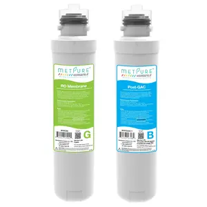 Metpure Versatile Green 50 GPD RO Membrane + Blue GAC Quick Twist Filter Set. Replacement Water Filter Cartridge Set