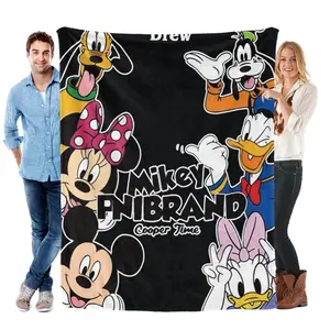 [SummerVibes] DISNEY CLASSIC Mickey & Friends Flannel Blanket - Soft Black Vibrant Cartoon Throw, Mickey Minnie Donald Throw for Kids & Couch