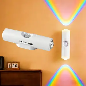 Battery Operated Wall Sconce, Motion Sensor Light Indoor Dimmable Bulbs USB Rechargeable 7 Colors Wall Lamp for Living Room Hallway Bedroom, Bathroom