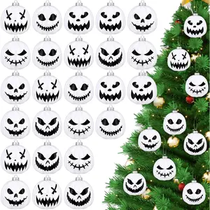 24 count Night Christmas Decorations 2'' Black and White Pumpkin Tree Ornaments JackoLantern Hanging Balls Plastic Spooky  Gothic Christmas Ornaments for Tree Home Xmas Party Decor