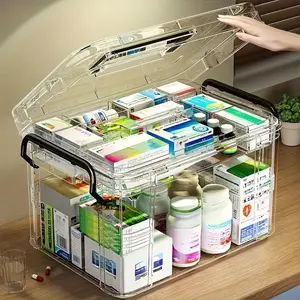 1-Piece Pill Organizer, Multi-Layer Medicine Storage Box, Transparent Design, Portable Handle, Compact Lightweight, Home Travel Use