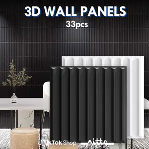 Nitte 33PCS PVC 3D Wall Panels, Modern Slat Style, 11.8"x11.8" (30x30cm), Black and White – Perfect for Elevating Living Rooms, Bedrooms, TV Walls, Kitchens, and Sophisticated Office Interiors Installation Durable