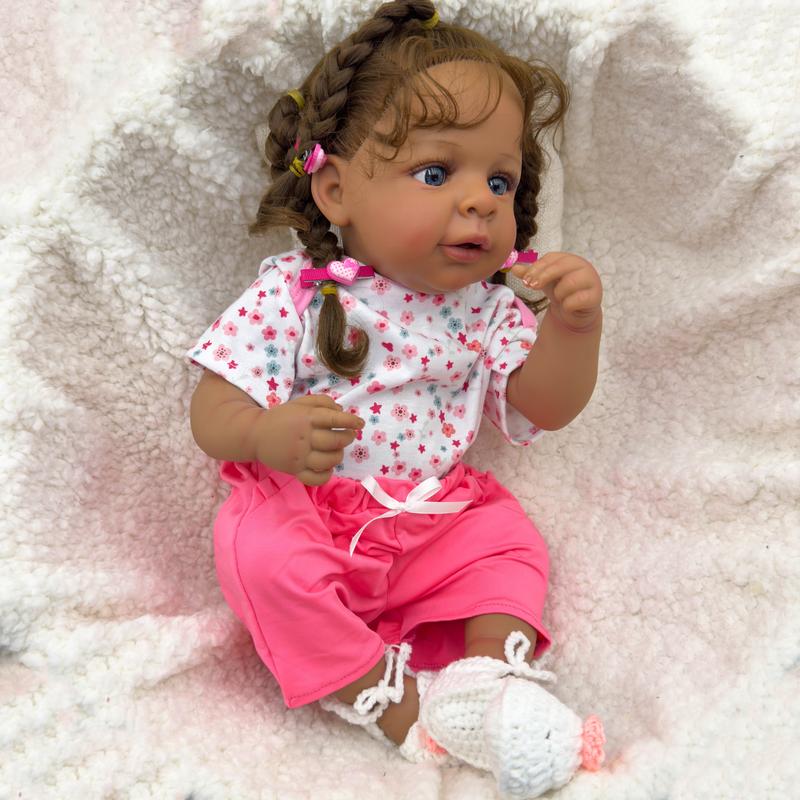 Reborn Baby Doll 23inch Newborn Toddler Dolls African American Soft Silicone Vinyl Dolls Realistic Toddler Child Toy for Kids Age 3+ dark brown baby  doll girl