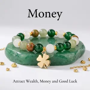 1pc Lucky Money Attraction Bracelet with Green Aventurine & Agate Beads 14.5cm/5.7inches | Wealth & Protection Crystal Bracelet | Fashion Stretch Beaded Jewelry Gift for Women