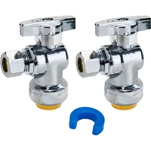 2-Pack Angle Stop Valve, Angle Water Shut Off Valve 1/2 x 3/8 Inch Compression, Toilet Water Shutoff, 1/4 Turn, No Lead Brass Push-to-Connect Plumbing Fittings for PEX Pipe, Copper, CPVC