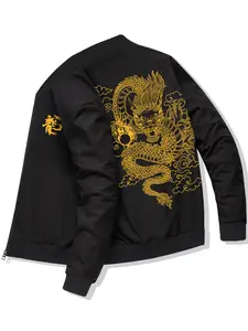 Men's jackets, new spring and autumn sports jackets, casual outdoor running clothes, fashionable and personalized retro zipper cardigan, European and American trendy dragon totem print, with pockets for men's clothing