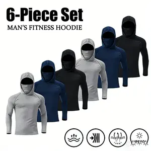Yesuk 6-SHIRT PACK Hi Visibility ultra light weigh Long sleeve hoodie shirt / 100 % polyester birdeye Fabric for quick dry AVAIALBE IN VARIOUS COLORS