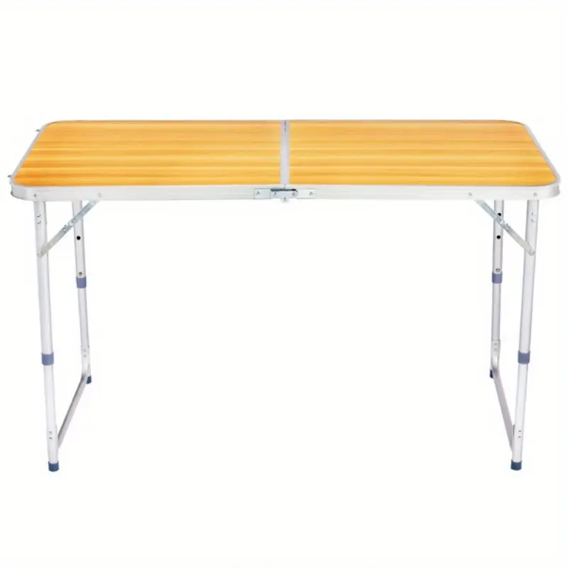 4ft (120x60cm) Wood Grain Portable Lightweight Multipurpose Folding Table - Aluminum Alloy Foldable Legs, Adjustable Height Pedestal Base, for Casual Outdoor Use, Family Reunions