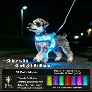 PUPB Light-up Pet Harness – USB rechargeable; stylish, safe, secure, and comfortable; lightweight, anti-chafe straps; adjustable for a perfect fit; suitable for small to medium-sized dogs and cats.