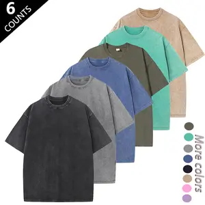 Summer Washed Vintage Crew-Neck Short-Sleeve T-Shirt American Retro High-Street Streetwear Style Loose Drop-Shoulder Versatile Fit 6-Pack Multicolor Set Skin-Friendly Breathable Colorfast Non-Deforming Unisex Menswear Top