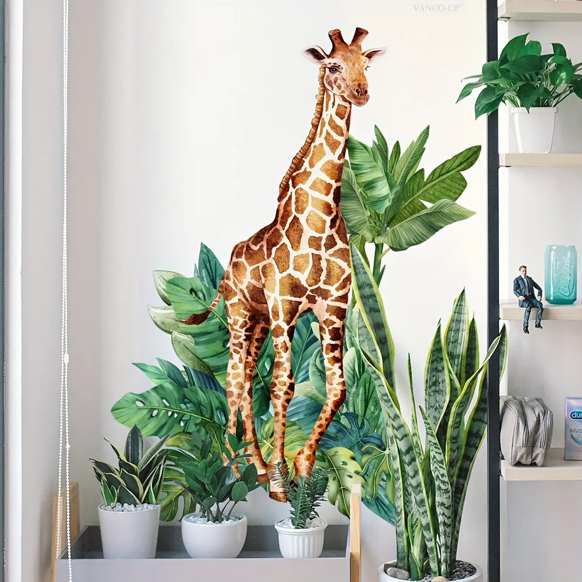 A set of 3 (30*90cm*3pcs) hand-painted giraffe and turtle-back leaf wall stickers for living room, bedroom, and home background decoration Wall Art Stickers Decorative Wall Sticker Wall Decal B18008-KL