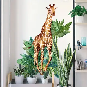 A set of 3 (30*90cm*3pcs) hand-painted giraffe and turtle-back leaf wall stickers for living room, bedroom, and home background decoration Decorative Wall Sticker B18008-KL