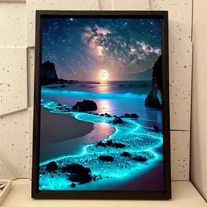 Fluorescent Beach DIY Craft 5D Diamond Painting Kit, Full Diamond Fluorescence Embroidery Cross Stitch Art, Wall Decor & Surprise Gift, 1 Count, Handmade Gifts