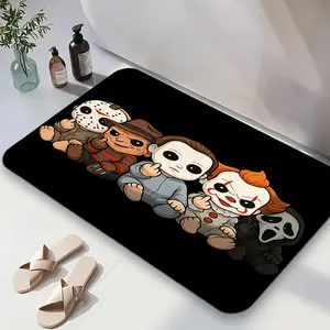 1PC,2D Creative Horror Movie Characters Bath Mat Bathroom Accessory Bathroom Non-slip Absorbent Quick-drying Freddy Jason Michael Clown Ghostface Home Decorative Mats for Shower Toilet Door Entrance Kitchen Living Room Bathroom Supplies