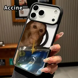 Magnetic Phone Case for iPhone 17 Pro Max 16 Plus 15 14 13 12 11 Air E Monkey's Sipping Moment Pattern Transparent Acrylic Back TPU Edges Drop-Proof Lightweight Cover