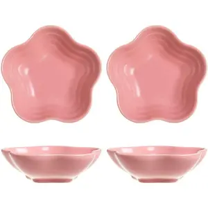 3.5 Inches Flower Shape Ceramic Sauce Dish,Mini Side Seasoning Dish,Snack Serving Dishes,Porcelain Small Saucer Set(Plum Flower, Set of 4)