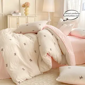 Cute Bow Print, Includes 1 Fitted Sheet and 2 Pillowcases, Soft Comfortable Home Bedroom Linen, Fashionable Bedroom Accessories, Soft Bedding Sets