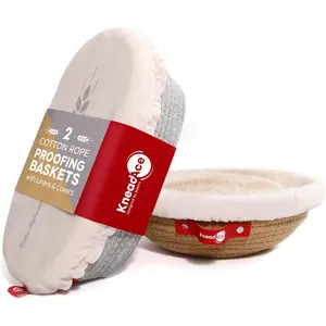 Cotton Rope Banneton Bread Proofing Basket Set, Oval & Round Bread Baskets with Liners & Covers for Artisan Bread Baking, Sourdough Bread Baking Supplies