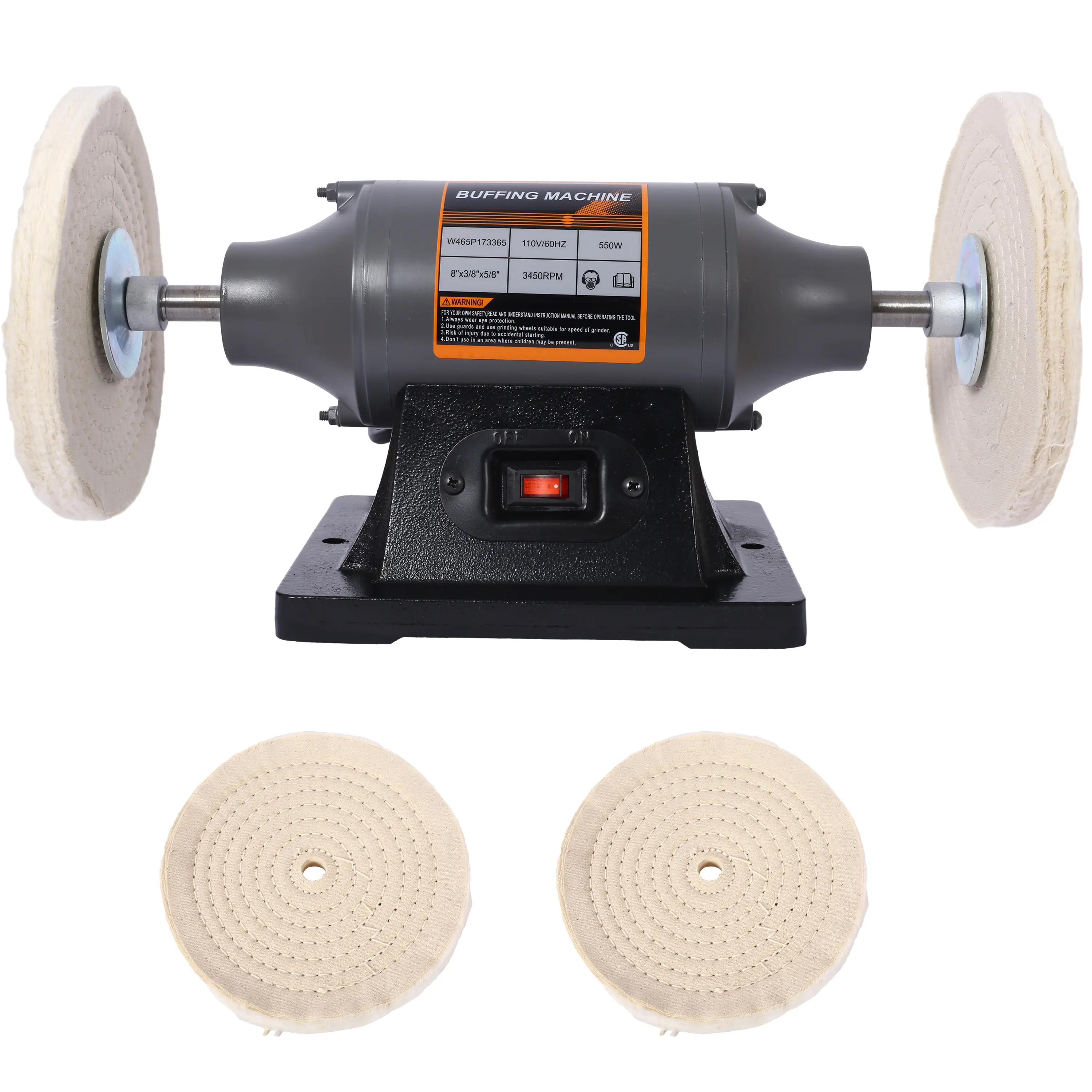 8-Inch Electric Polisher Benchtop Buffer Grinder - Includes 4PCs 80Ply Thic Buffing Wheels Ideal Benchtop Buffing Machine