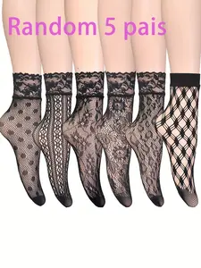 Random 5 Pairs Embroidered Hollow Out Ankle Socks, Comfortable & Stylish Footwear, Perfect for Daily Wear, Ideal Gift Idea