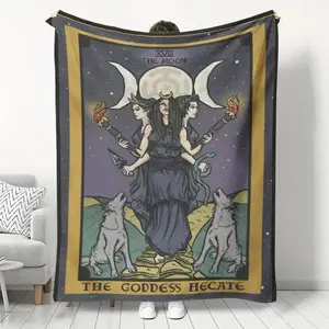 Bohemian March Goddess Hecate witch pattern design, luxurious flannel blanket, warm and comfortable 280gsm polyester fabric, suitable for all seasons, perfect for napping, camping, travel, car, office home decoration.