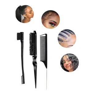 Hair Styling Comb Set Teasing Hair Brush Detangling Hair Brush Rat Tail Comb Edge Brush for Edge&Back Brushing, Combing, Slicking Hair for Women Hair Combs, Hair Detangler Brush
