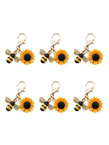 6pcs Sunflower Rhinestone Bee Keychain Charm Gift, Cute Animal Design Flower Pattern, Birthday Present for All Seasons, Funny Keychain