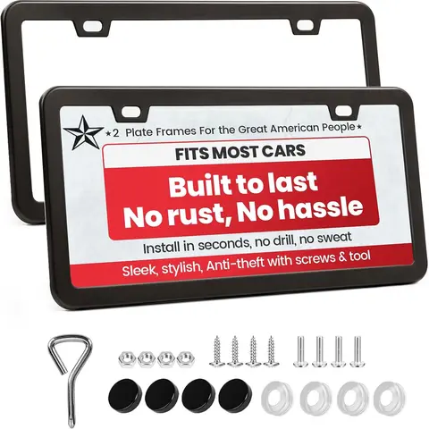 2 Pack Premium Matte Black License Plate Frames with 2 Holes, Rust-Proof Aluminum Metal License Plate Holder, Includes Screw Accessories, Universal Car License Plate Cover for Man