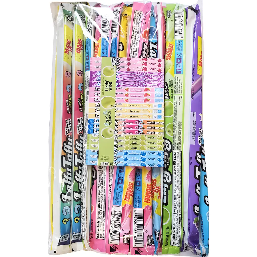 Laffy Taffy Corn Candy Variety Pack Taffy Ropes - 3 of 7 Flavors, 0.81oz Each, 21 Individually Wrapped Natural Sweet Chewy Candies, Low Sodium, US-Made, 12-Month Cupboard Shelf Life, Ideal for Snacking & Gifting, Food Snack, Party Snacks, Novelty Candy