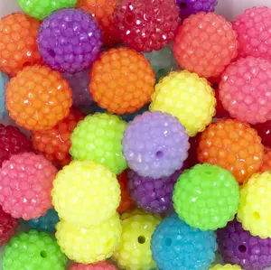 20mm Neon Clear Rhinestone Mix Acrylic Bubblegum Beads Bulk - 50 count