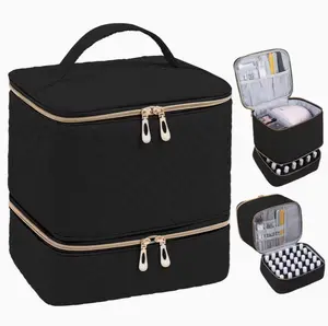 Double-Layer Travel Nail Polish Organizer Case Portable Nail Polish & Nail Tools Storage Bag with Handles for Easy Transport