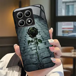 Black Rose Rain Road Glass-like Plastic Protective Phone Case Cover Casing Suitable for Xiaomi Redmi Note 15/14 Pro+/13C/12/K60 Ultra/K40/K20/14/12T Pro/11T/Poco F5 Pro/F4 GT/X6/X5, Christmas Gift for Men And Women