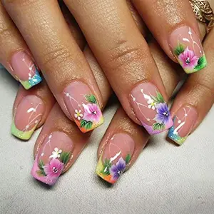 Women’s Flower Press-On Nails — French Tip Artificial Nails