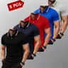 Men's 5-Pack Slim Fitted Striped Collar Short-Sleeve Polo Shirts - Shrink-Resist Knit Fabric, Classic Button Front, Polyester, Breathable Moisture-Wicking Drip Dry, Cold Wash, Outdoor Work Office Tops